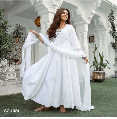 White Cotton Anarkali Kurti Long Gown Set Designer Kurti Set Kurti Dupatta  Set Kurta for Women Printed Anarkali Gown Set Wedding Kurti Dress - Etsy