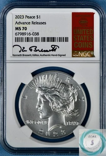 2023 $1 Peace Silver Dollar NGC MS 70 Advanced Releases - Red Book & Bressett