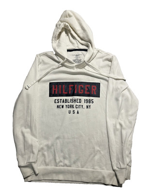 Tommy Hilfiger Men s Hoodie Medium White Pullover Logo Sweatshirt