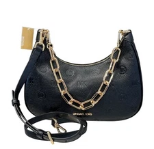 Michael Kors Cora LG Convertible Shoulder Chain Crossbody Bag MK Embossed Black