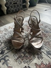 Nina Rose Gold Strappy Open Toe Ankle Strap Stiletto Heels Buckle US 7
