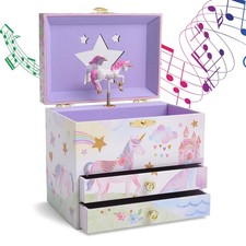 Unicorn Musical Jewelry Box 7x6x5 Inches - Twirls to Beautiful Dreamer Tune