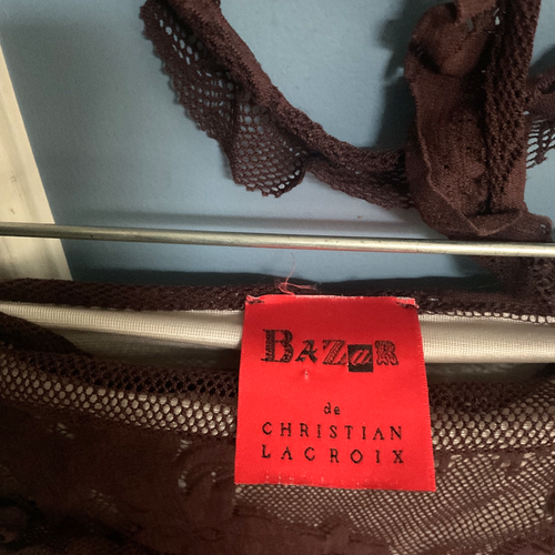 2000S CHRISTIAN LACROIX  Long Choco Brown Sheer Chantilly Lace Gown S - Zdjęcie 7 z 14