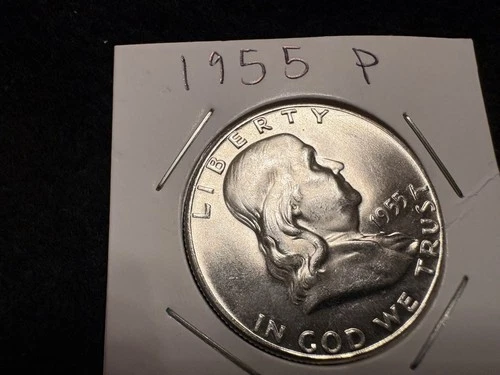 1955 P Franklin Half Dollar 50C AU  90% Silver US Coin