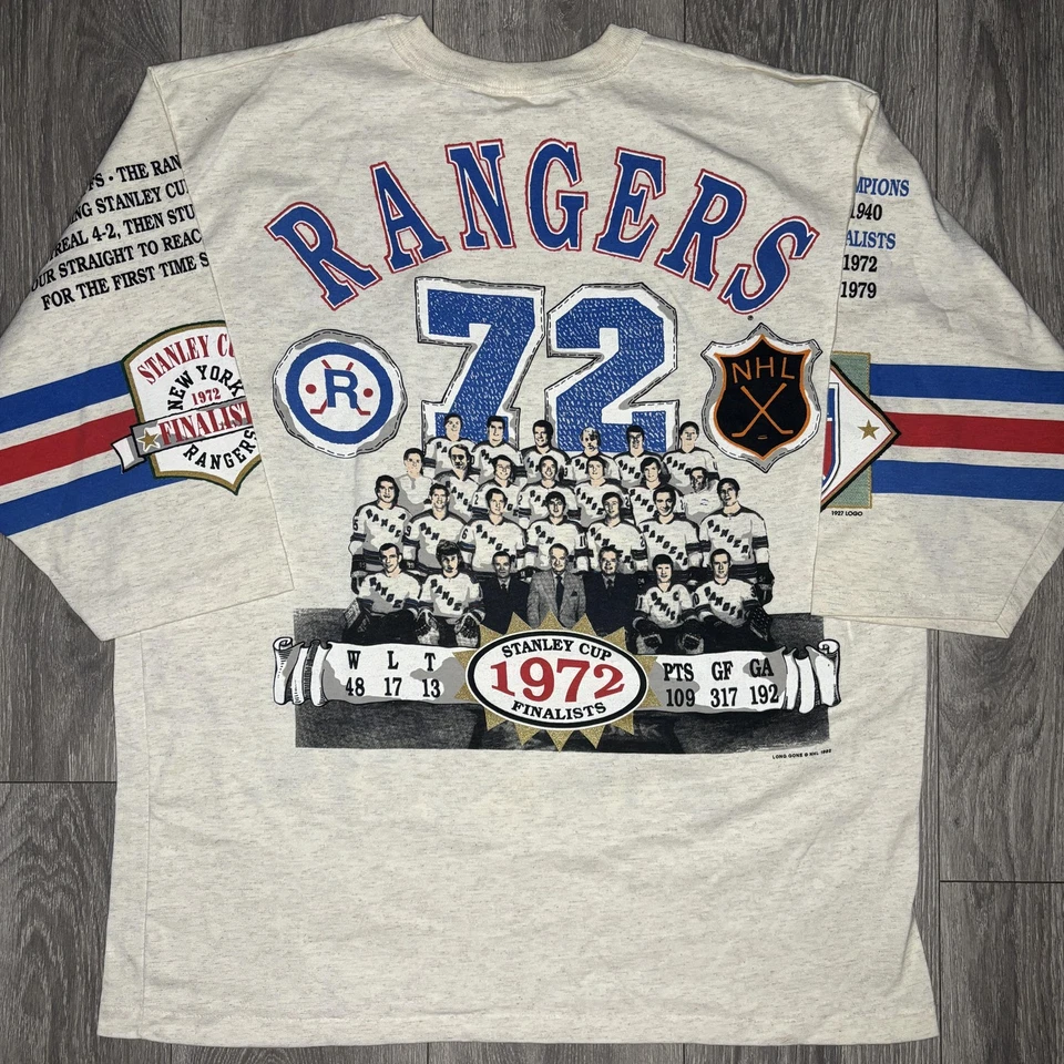 Camisa De Colección New York Rangers Para Hombres XL Crema NHL Hockey Stanley Cup 1972 Años 90 Foto 2 de 4