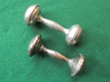 Lot of 2 - Vintage  Metal Baby Rattle Dumbell Shape - 1 "Web Pewter" 1 Unmarked