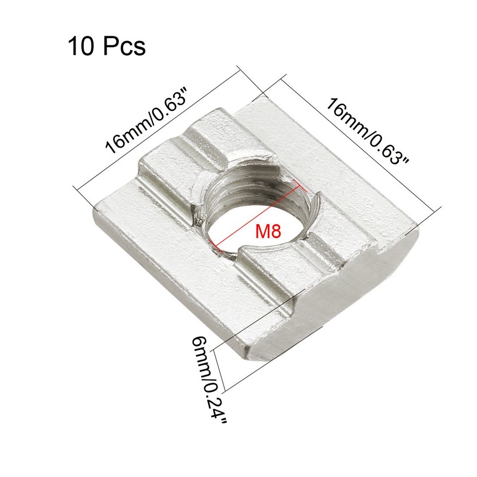 Uxcell M6 T-Nuts For 4040 Aluminum Extrusions – 10-Pack, Carbon Steel, Nickel Plated