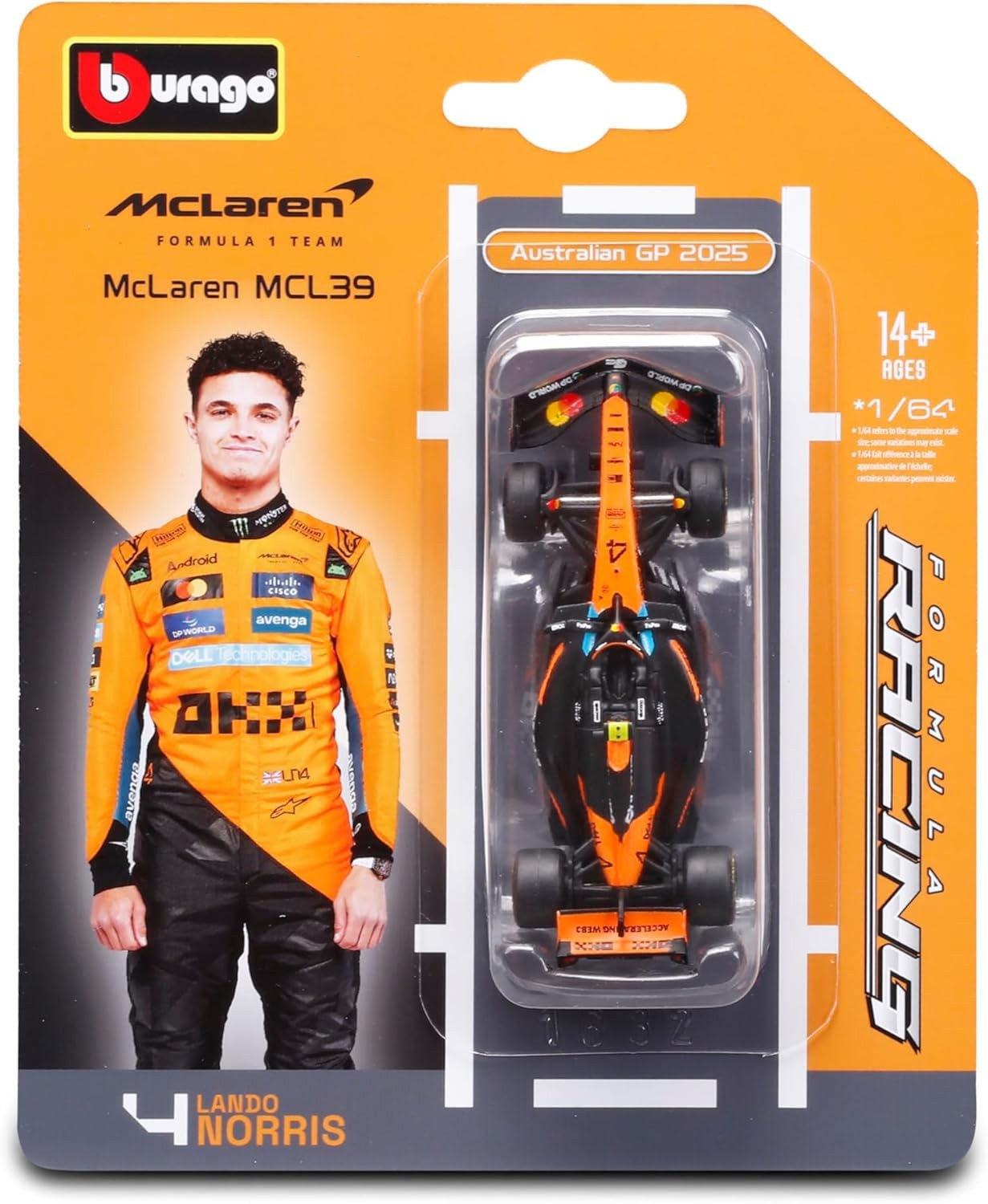 1:64 Bburago B18-60163N Lando Norris McLaren MCL39 #4 Winner Australian GP 2025