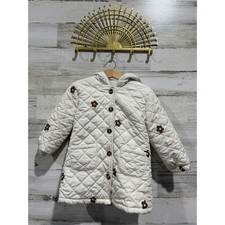 Quilted Hooded Jacket Fits 2T-4T Cream Floral...
