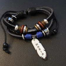 Maria Personalized Boho Bracelet Leather Stack Hippie Indie Name Yin Yang Swirl