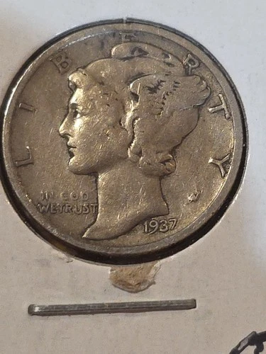 1937 S  Mercury Dime circulated 90% Silver Fine F to Very Fine VF