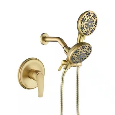 AIMADI Dual Shower Head Brushed Brass Shower Kit + Pressure Balance Valve