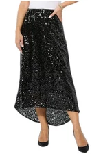 C Wonder by Christian Siriano Women's Sequin Skirt Black