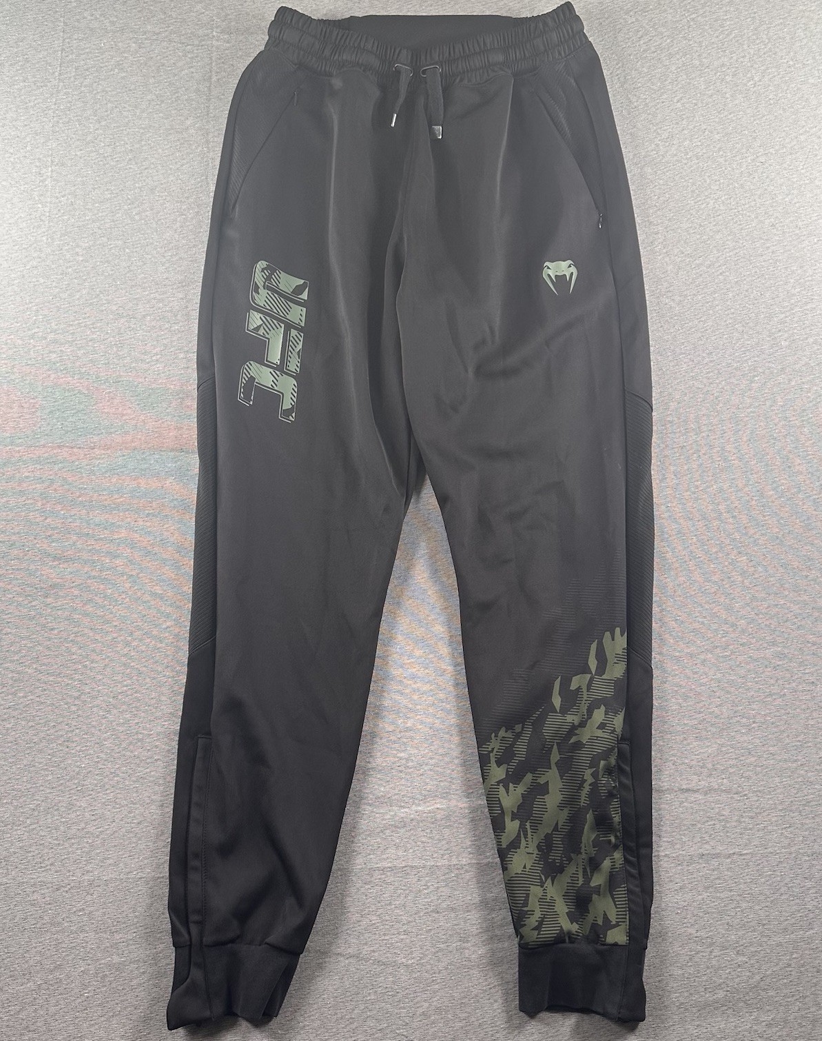 UFC Venum Jogger Sweatpants Mens Large Black Camo Zip Ankle Pockets Drawstrings