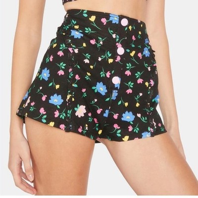 For Love & Lemons Floral Shorts Women Medium Black Cottagecore Coquette Romantic
