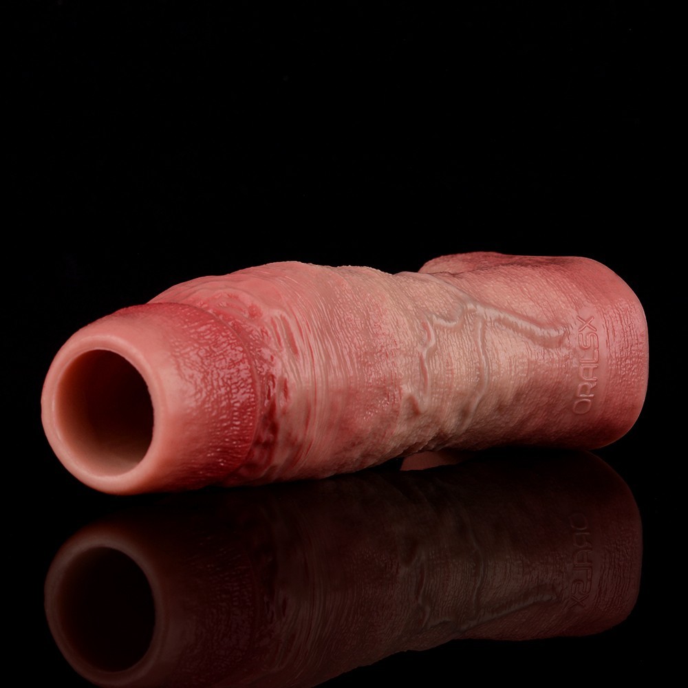Open-ended Realistic Penis Sleeve With Inner Thread Silicone Enlarge Sheath Men