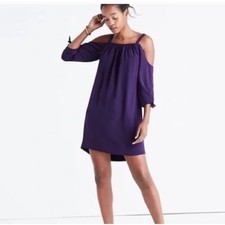NWT Madewell Purple Silk Cold Shoulder 3/4 Sleeve Boxy Dress Size 6