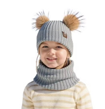 Kids' 2-Piece Winter Set Fleece Lined Hat Scarf Pom Pom Beanie with Ear Flaps fo