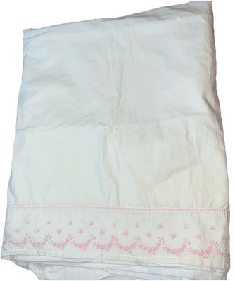 White cotton Combed percale sheets PINK FLOWER hand point embroidery SPRINGMAID