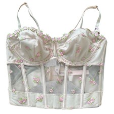 Victoria's Secret Dream Angels Floral Embroidered Bustier Top Pink 32C NEW