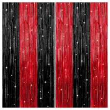 Katchon Red and Black Fringe Curtain Set for Casino and Party Decor