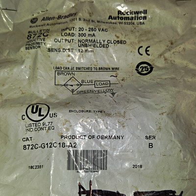 Allen-Bradley 872C-G12C18-A2 Inductive Proximity Sensor 12mm AC 20-250V SPST