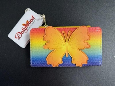 New Dollywood Loungefly Exclusive Dolly Parton Wallet Sequins Rainbow Butterfly