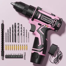 Pink Cordless Drill Set for Women - Lightweight Electric Screwdriver Kit