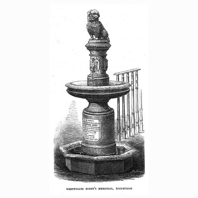 EDINBURGH Greyfriars Bobby Memorial - antiker Druck 1873