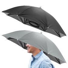 2 Pcs 26" Headband Umbrella Hat Black Glue Umbrella Cap for Outdoor Black Gray 