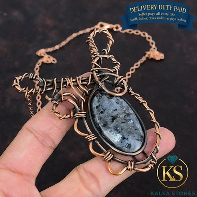 Natural Larvikite Birthday Wire Wrapped Engagement Chain Necklace Jewelry Copper