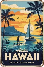 Aloha Hawaii Tropical Beach Sunset Vintage Tin Metal Signs Home D cor 8x12