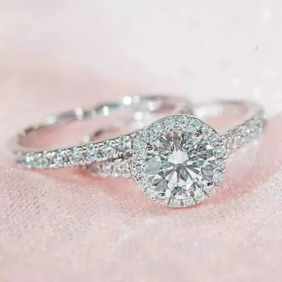2.50Ctw Round Cut Halo Moissanite Wedding Ring Set 935 Silver LIFETIME WARRANTY