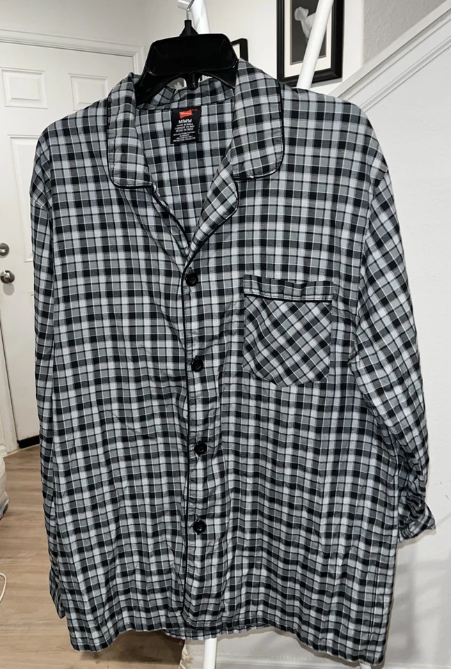 Ropa de dormir Hanes para hombre mediana, pijama gris a cuadros mezcla de algodón Foto 3 de 4