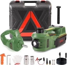 EFFIROSO Portable 5 Ton 12V Electric Car Jack Kit Hydraulic Green+ Wrench 