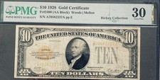 DBR 1928 $10 Gold Certificate Fr. 2400 PMG 30 Serial A70582337A
