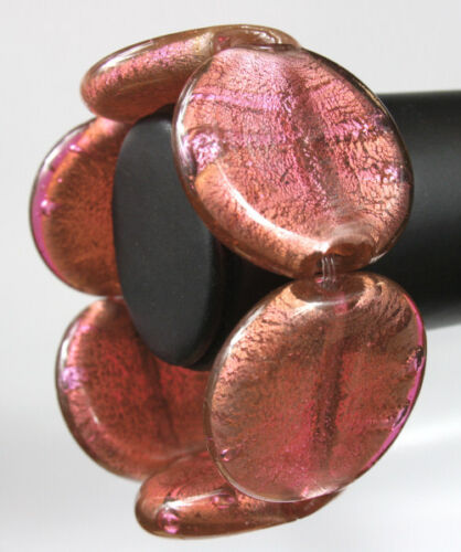 DUSKY PINK silver foil MURANO GLASS BRACELET/BANGLE - Afbeelding 1 van 2