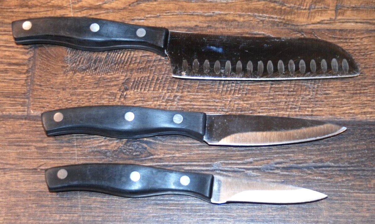 SET OF 3 CHICAGO CUTLERY KNIVES2 STRAIGHT BLADE PARING & HOLLOW EDGE