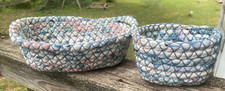 Vtg Rolled Braided Rag Rug Basket & Bowl Set ...