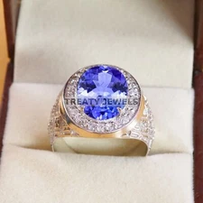 Tanzanite Oval Cut Gemstone With 925 Sterling Silver Ring For Men's #B643