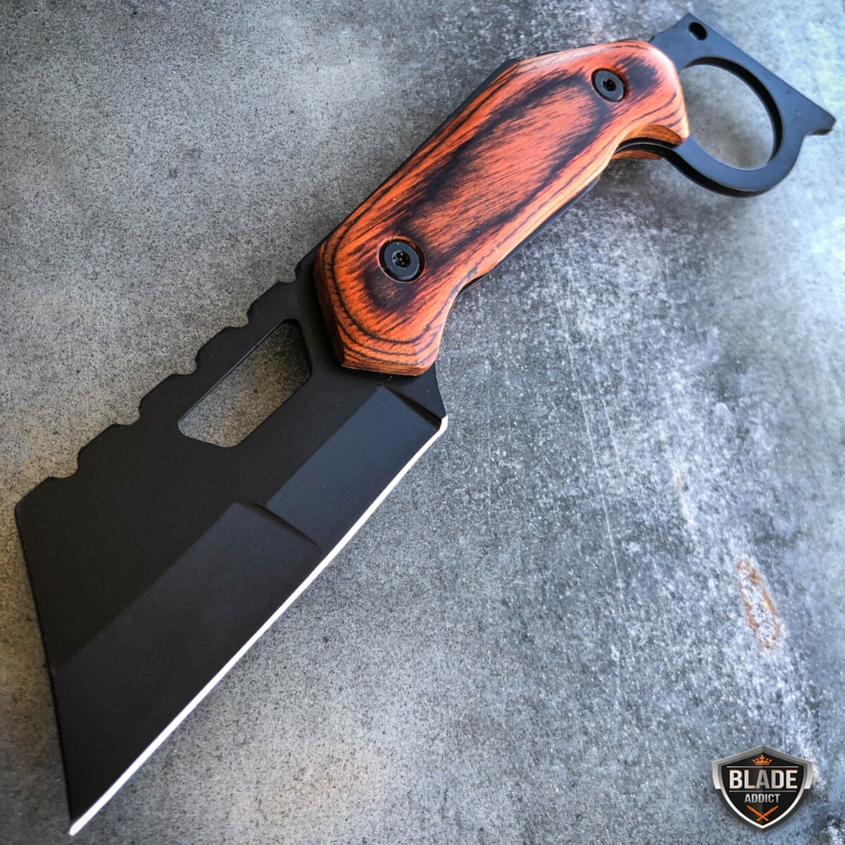 7" Straight Edge Razor Fixed Blade Cleaver TANTO Hunting Tactical Knife