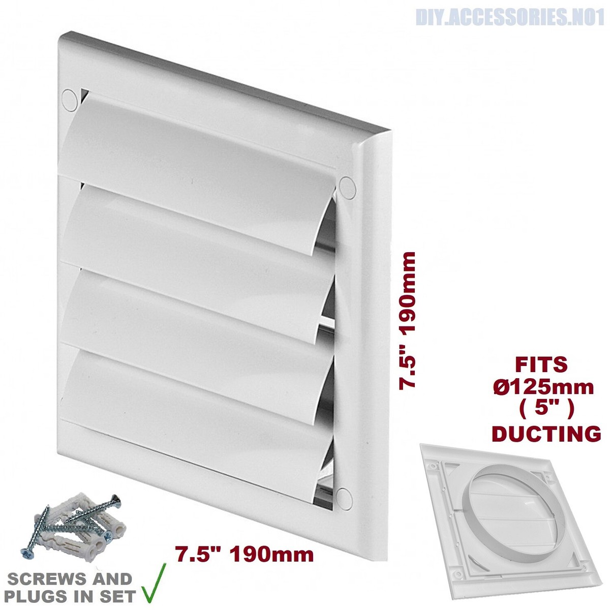 Gravity Flaps 190 x 190mm Circle Duct 125mm 5 Louvre Cover Air Vent Grill  White 5060899031993 | eBay