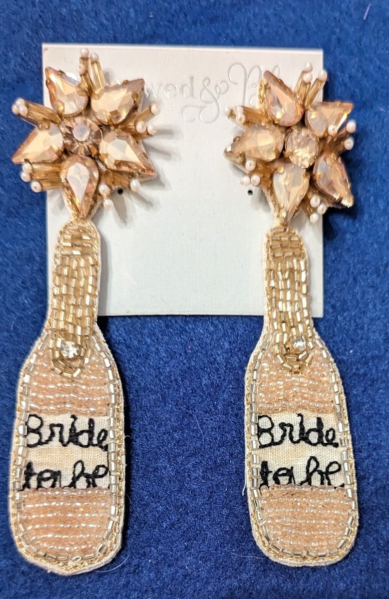 Borrowed Blue Bride To Be Bachelorette Champagne Bottle Earrings