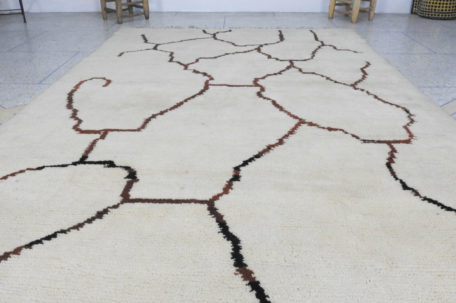 Ecru Beni Ourain Rug Handmade Wool Carpet Berber Modern Abstract Azilal ...