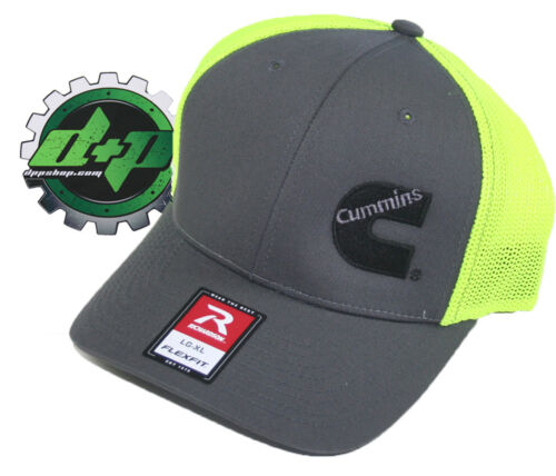 Cummins trucker hat richardson Charcoal Gray Yellow mesh flex fit lg/xl - Picture 1 of 2