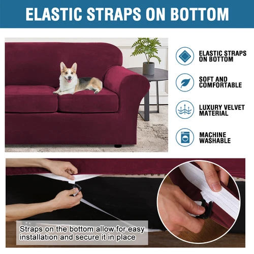 Samt Stretch Elastisch Sofabezug Wohn Couch Schonbezüge Schoner 1/2/3 Sitzer - Bild 8 von 112