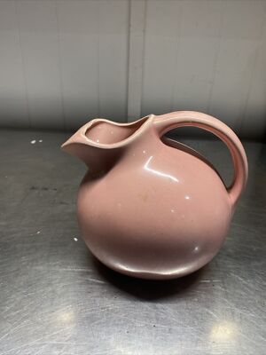 Large Vintage USA Pottery Pink Ball Pitcher with Ice Lip - 7.75
