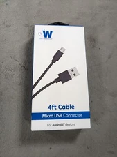 Just Wireless 4ft Micro USB Connector Flat Cable for Android Devices ~ Black