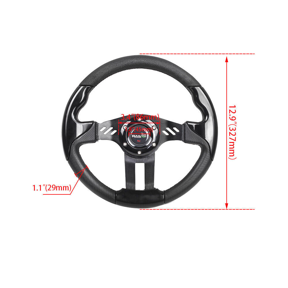 Black 13INCH Leather Racing Steering Wheel Drifting 6 Bolt Universal Flat Dish