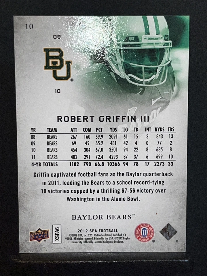 BEST COLLEGE FOOTBALL  ANALYST ROBERT GRIFFIN III RC 2012 UD SP AUTHENTIC - Image 4 of 4